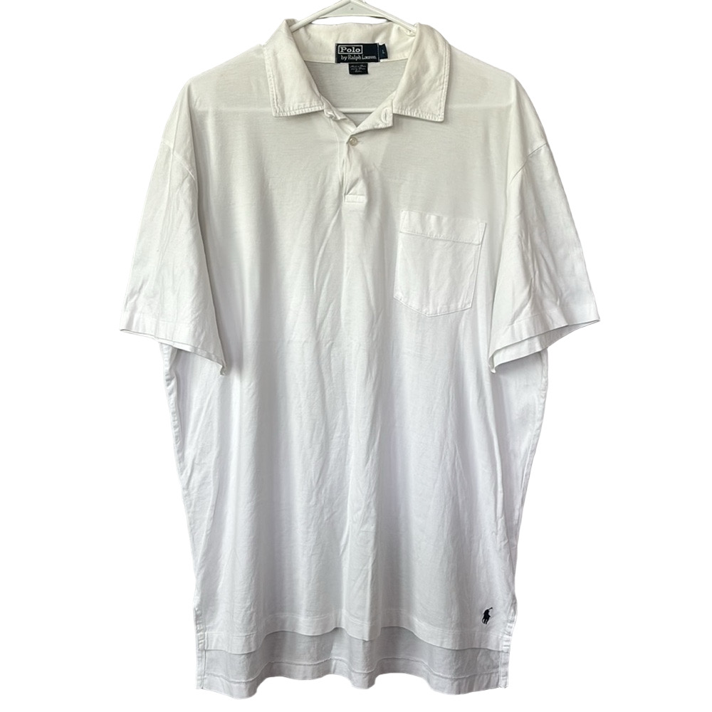 Polo Ralph Lauren Vintage Y2K White Pima Cotton Pocket Polo Shirt Size L